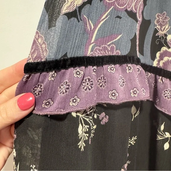 Black and Lavender Floral Maxi Skirt - Picture 5 of 11